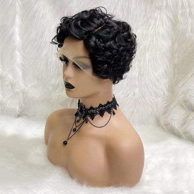Pixie Cut Lace Front Wig  Curly Human Hair Wigs for Black Women Short Pre-plucked  Lace Frontal Wig