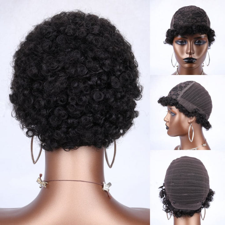 Super court afro curl perruque de lutin 100% cheveux humains Brésil pas de perruque de dentelle crépus Jerry perruque frisée pour les femmes 