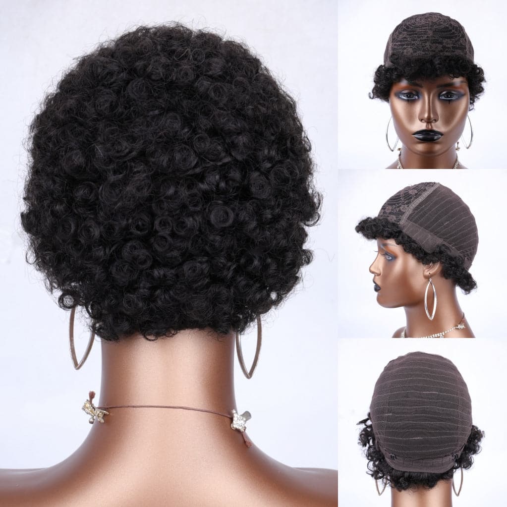 Super short afro curly pixie wig 100% human hair Brazil  no lace wig  kinky Jerry curly wig for women