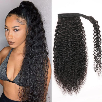 Kinky Curly Wrap Around Ponytail Brazilian Human Hair Extensions For Women