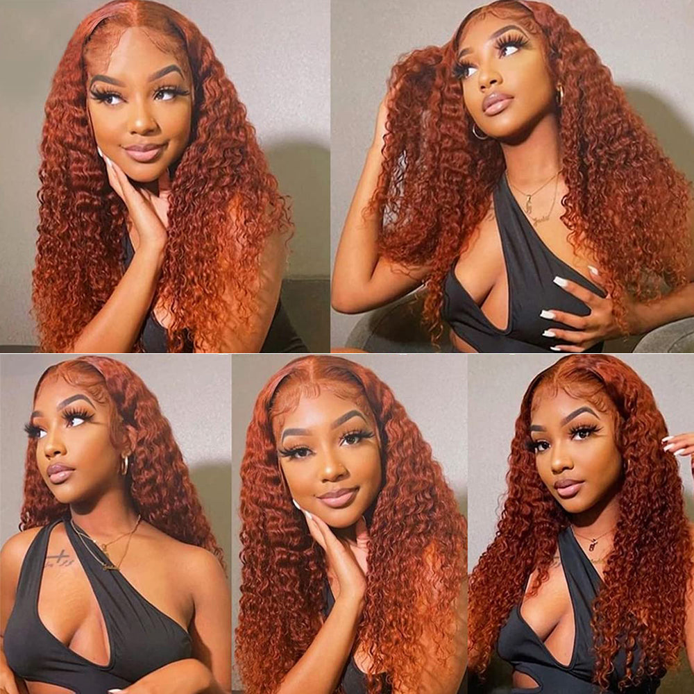 #350 Ginger Kinky Curly 4 Bundles With 4X4 Lace Closure Brazilian Remy Human Hair