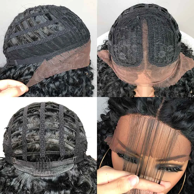 Short Bob Wig 13x1x6 T Part Lace Front Wigs for Women Bouncy Curly Bob Wigs 180% Density Nature Hair Black Headgear with Clips