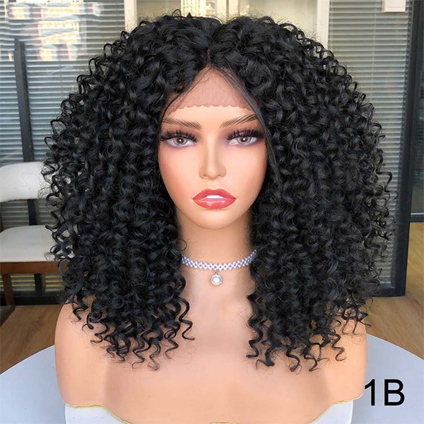Peruca curta Bob 13x1x6 T Part Lace Front Wigs para mulheres Bouncy Curly Bob Wigs 180% Density Nature Hair Black Headgear with Clips 
