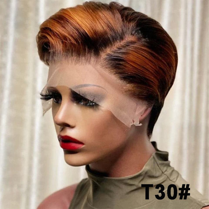 T/30 Ombre Court Bob Pixie Cut 13x4x1 T Lace Front Droite Perruques de Cheveux Humains 