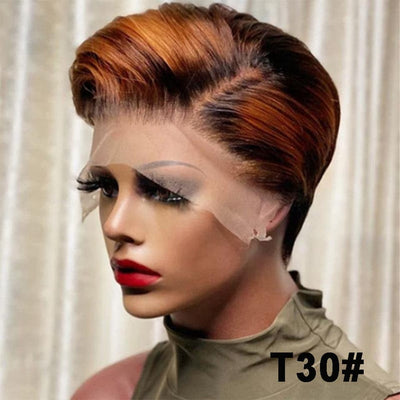 T/30 Ombre Short Bob Pixie Cut 13x4x1 T Lace Front Straight Human Hair Wigs