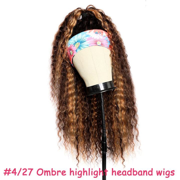 Highlight #4/30 Color Water Wave Headband Human Hair Wig