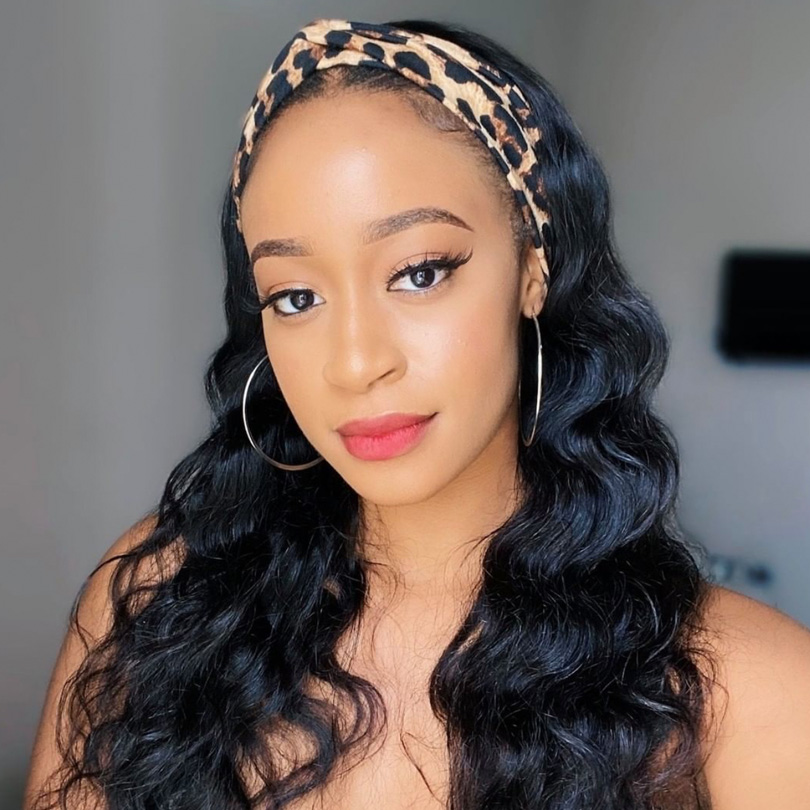 Loose Deep Headband Wig Natural Black Machine Made Non-Lace Wig
