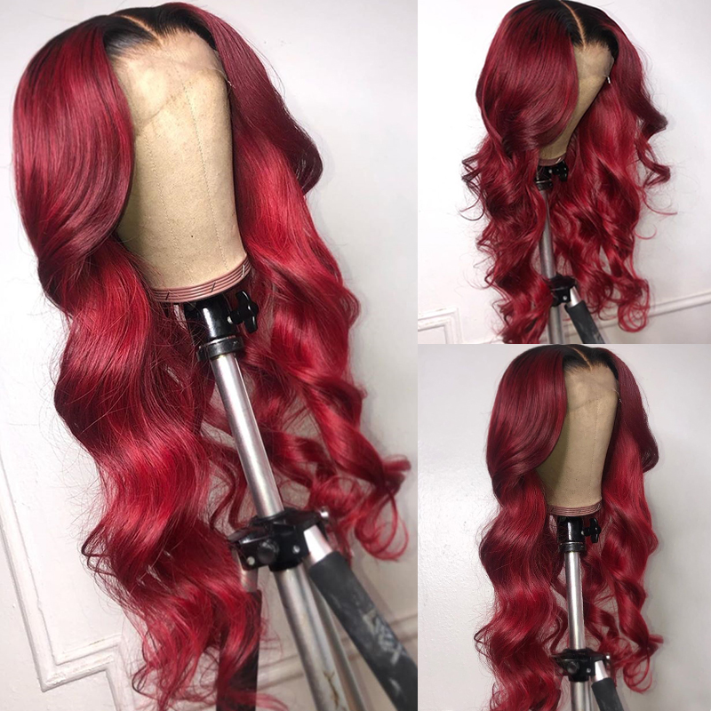 Lumiere 1B/BURG Ombre Body Wave 4x4/5x5/13x4 Lace Closure/Frontal 150%/180% Density Wigs For Women Pre Plucked