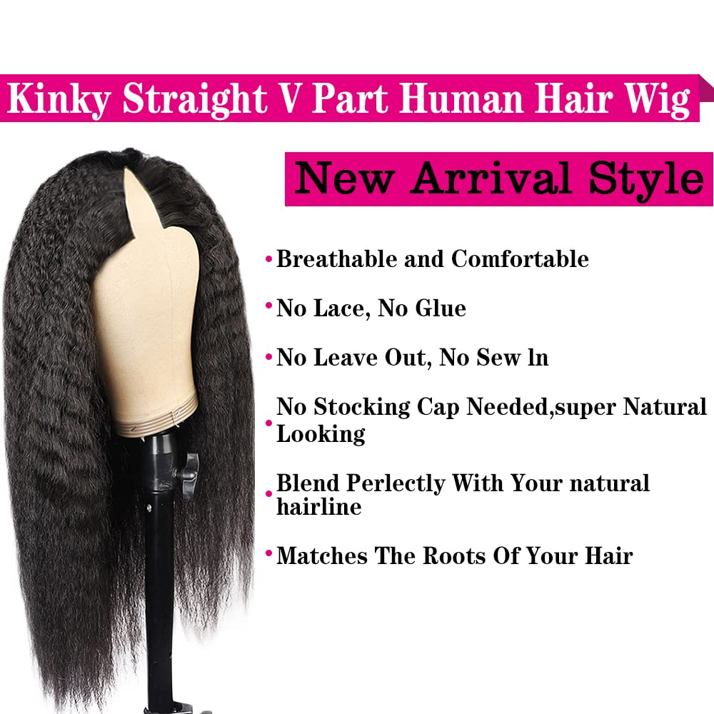 Kinky Straight V Part Wig No Leave Out Glueless Perruque Brésilienne Cheveux Humains 