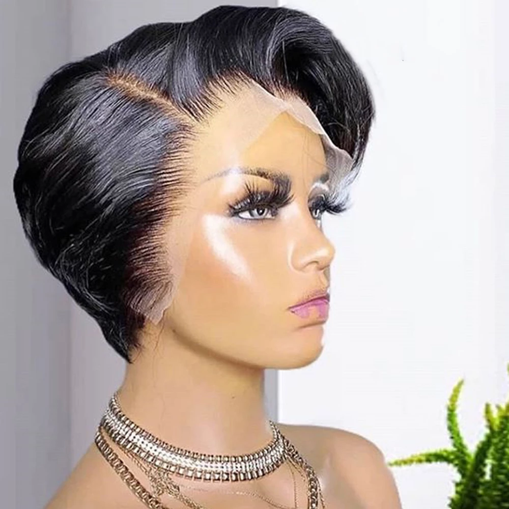 Short Straight Pixie Cut Bob T Part Transparent Lace Wig For Black Women