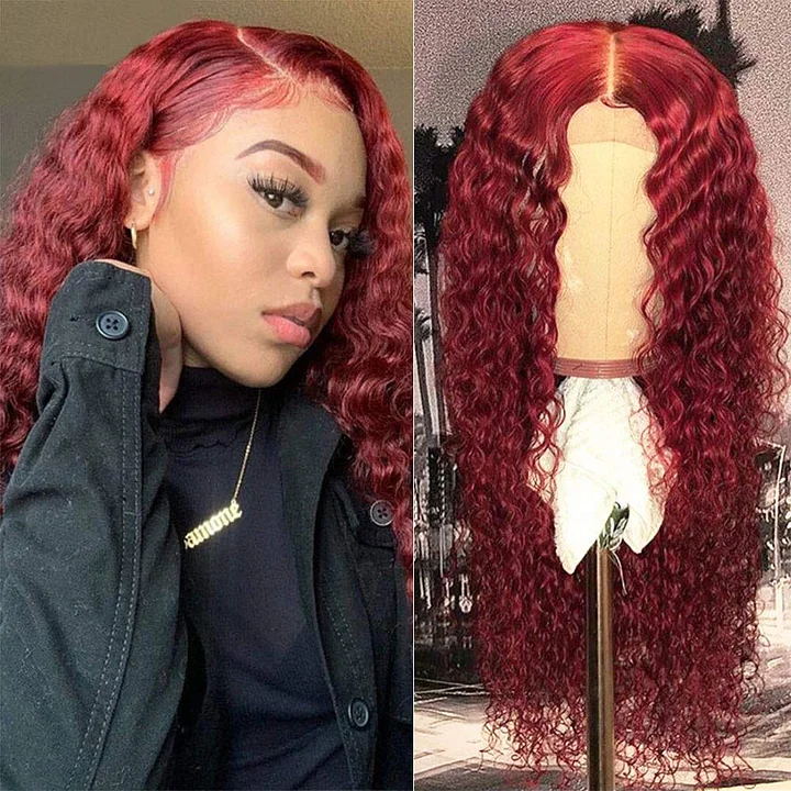 #Burg Deep Wave 4x4/5x5/13x4 Lace Closure/Frontal 150%/180% Density Wigs For Women