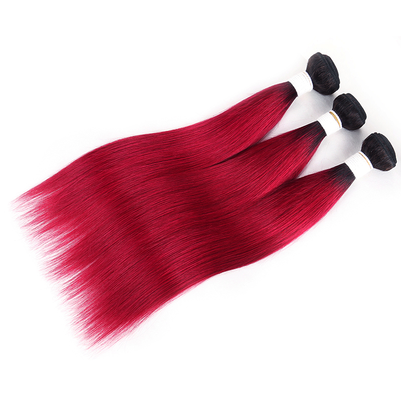 lumiere 1B/BURG Ombre Straight Hair 3 Bundles 100% Virgin Human Hair Extension