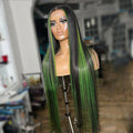 Highlight Green Skunk Stripe Straight 13x4 / 4X4 Lace Frontal Wig Human Hair For Women