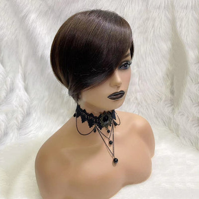 #2 Pixie Cut Straight Bob Full Machine Made Wigs For woman Human Hair