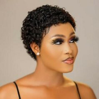 Super court afro curl perruque de lutin 100% cheveux humains Brésil pas de perruque de dentelle crépus Jerry perruque frisée pour les femmes 