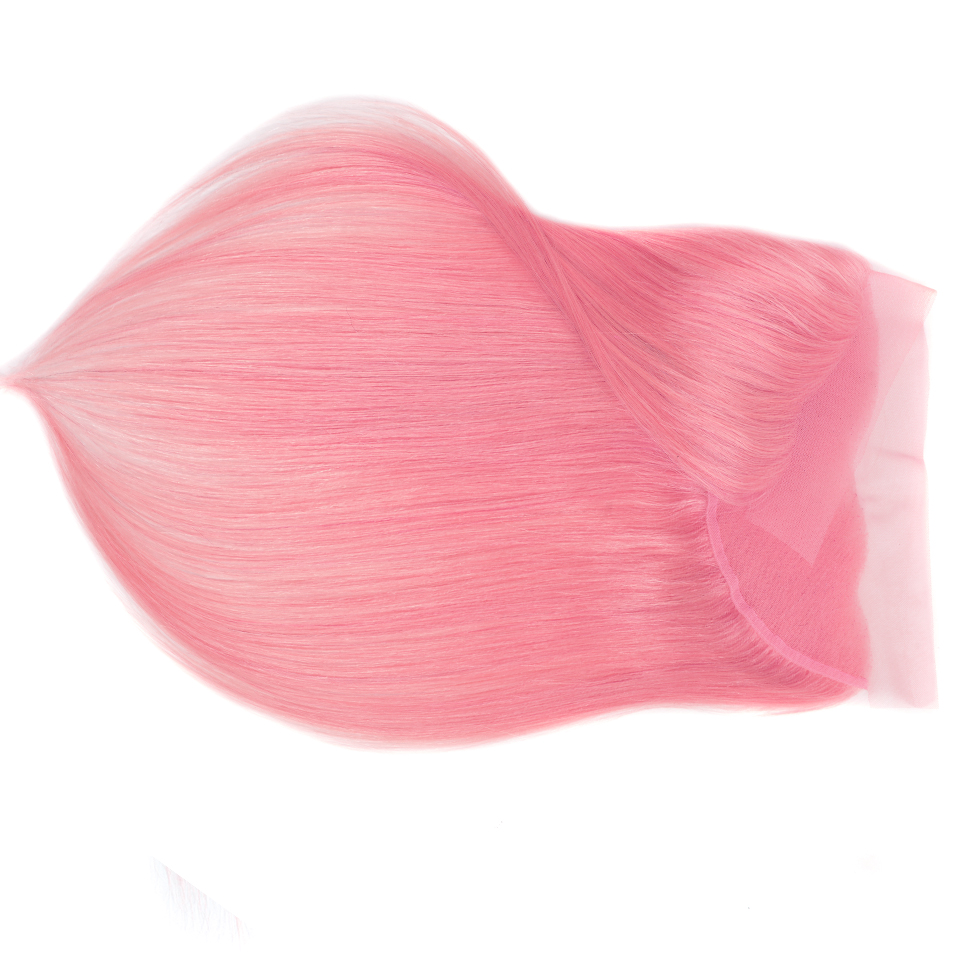 Light Pink Colored Straight 3 Bundles With Frontal 13x4 Brazilian Human Hair