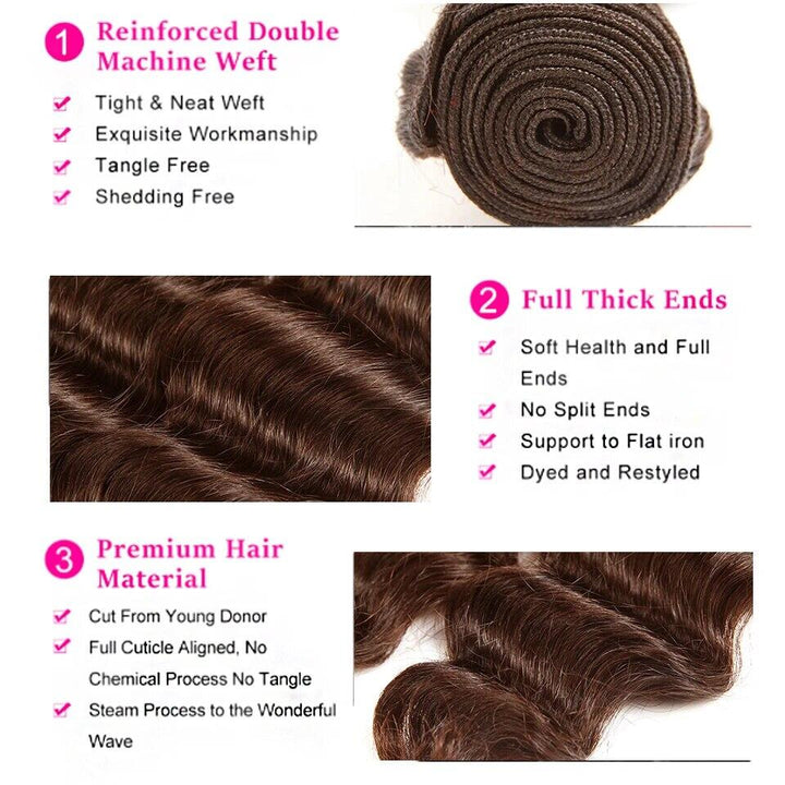 #4 Brown Loose Deep Wave Bundles Brazilian Colored Human Hair Bundles Hair Extension Hair Weaves