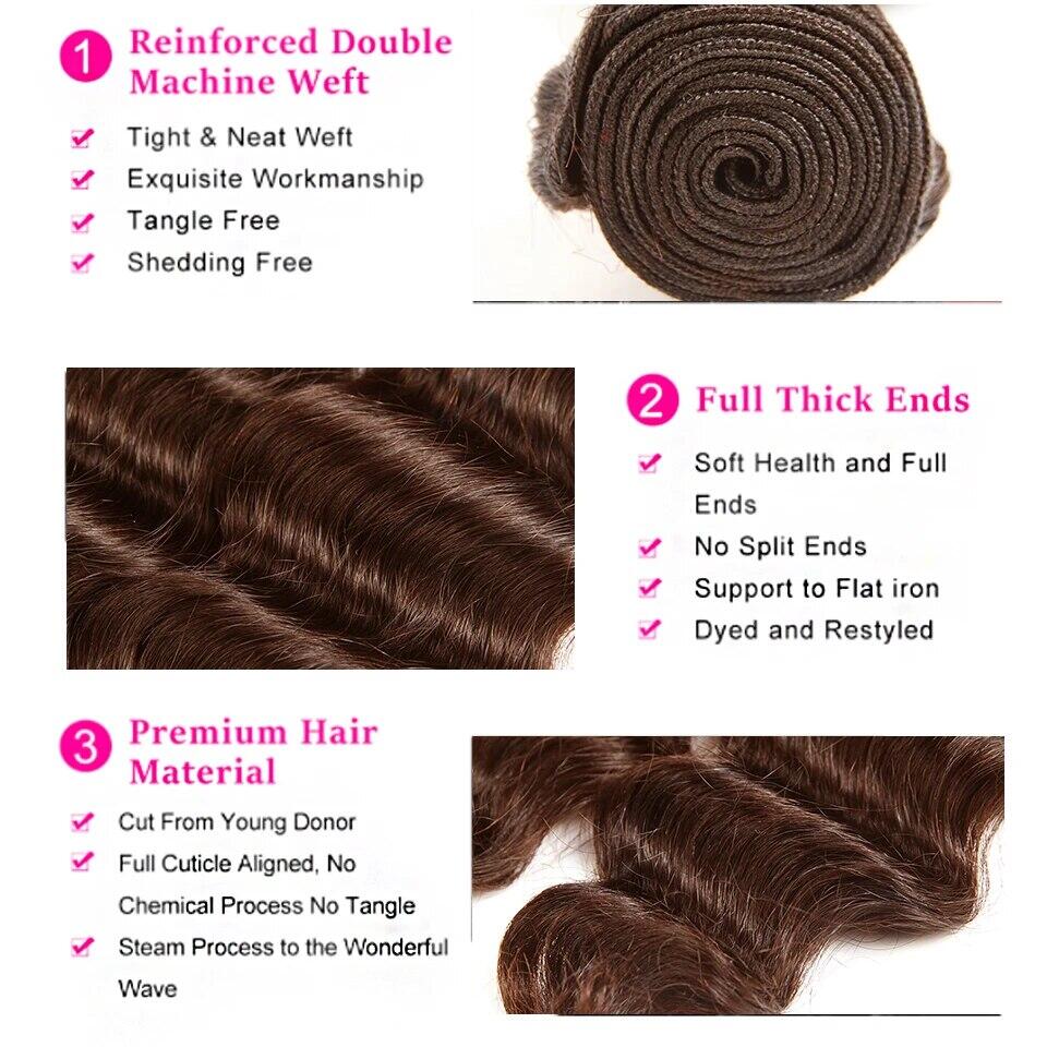 Brun chocolat # 4 Bundles de vague profonde en vrac Bundles de cheveux humains colorés brésiliens Extension de cheveux Tissages de cheveux