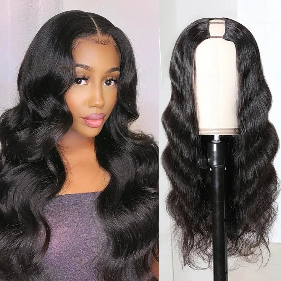Body Wave U Part Black Brazilian Half Wig 150% Density Human Hair