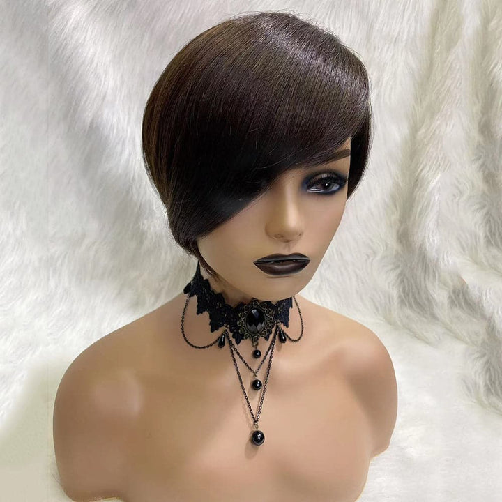 # 2 Pixie Cut Straight Bob Full Machine Made Perruques Pour Femme Cheveux Humains 