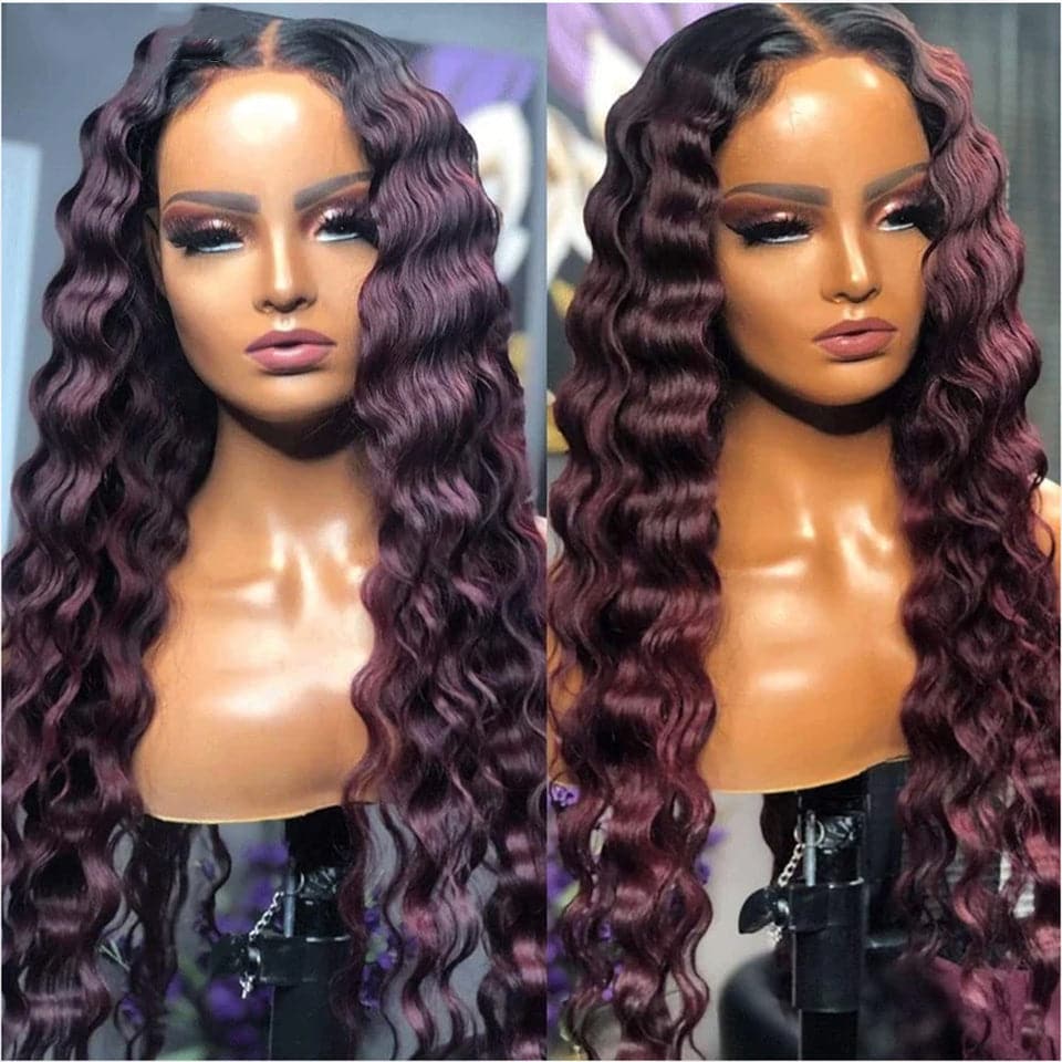 Lumiere 1B/99J Ombre Deep Wave 4x4/5x5/13x4 Lace Closure/Frontal 150%/180% Density Wigs For Women Pre Plucked