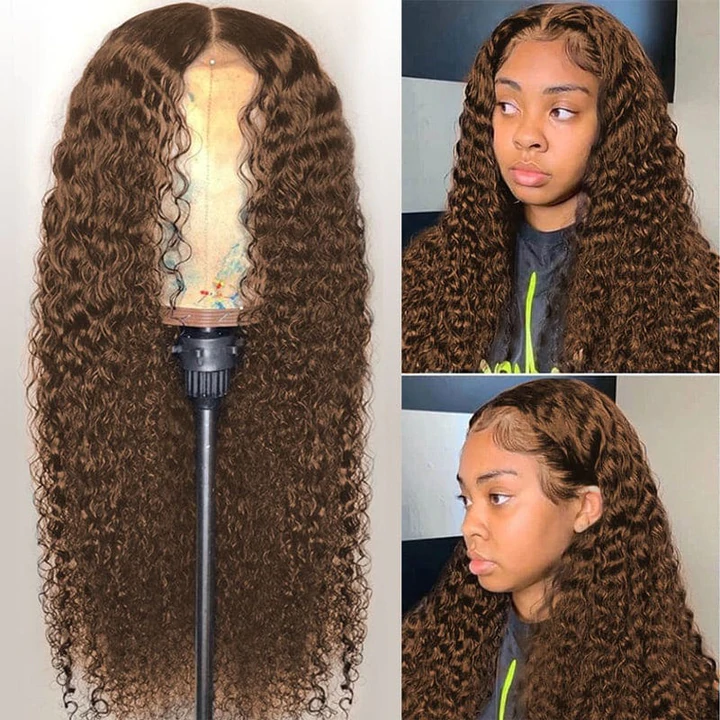 Chocolate Brown Kinky Curly 4x4/5x5/13x4 Lace Clolsure/Frontal 150%/180% Density Wig for Women Pre Plucked
