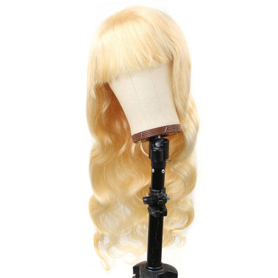 613 Blonde Body Wave Full Machine Made None Lace Front Wigs With Bangs For Women 12-24 Inches