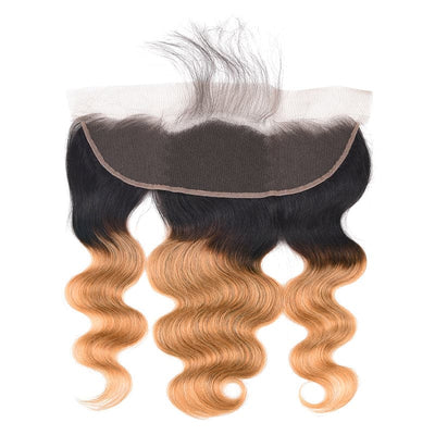 lumiere 1B/27 Ombre Body Wave 3 Bundles With 13x4 Lace Frontal Pre Colored Ear To Ear