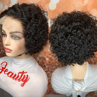 Lumiere Short Curly 13x1 Lace Front Human Hair Wigs Pixie Cut for Black Women