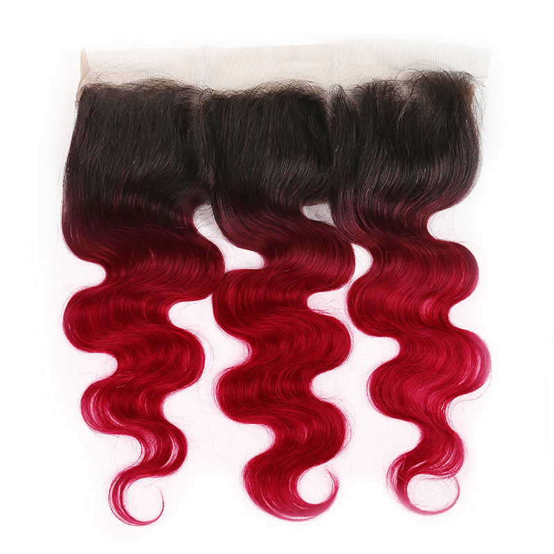 1B/BURG Ombre Body Wave 3 Bundles With 13x4 Lace Frontal Pre Colored Ear To Ear