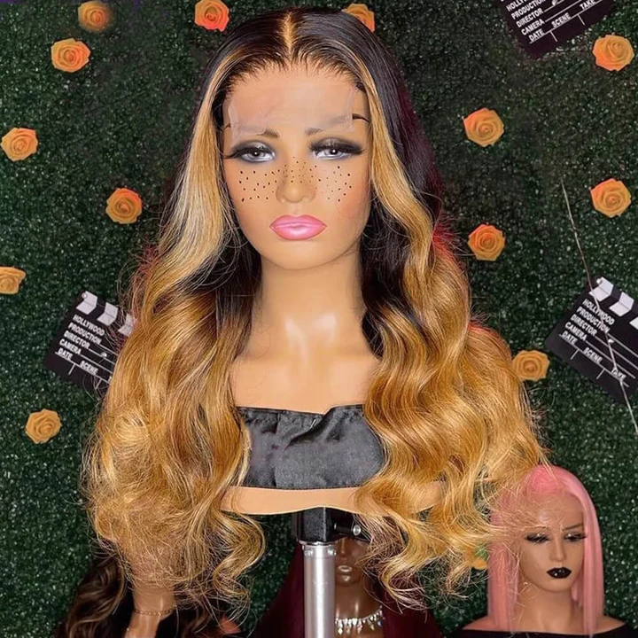 Blonde Black Ombre Colored Body Wave 4x4/13x4 Lace Frontal Wig