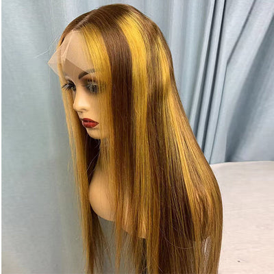 Mettez en surbrillance Ombre Brown Straight HD Lace Front Perruques de cheveux humains pour les femmes 