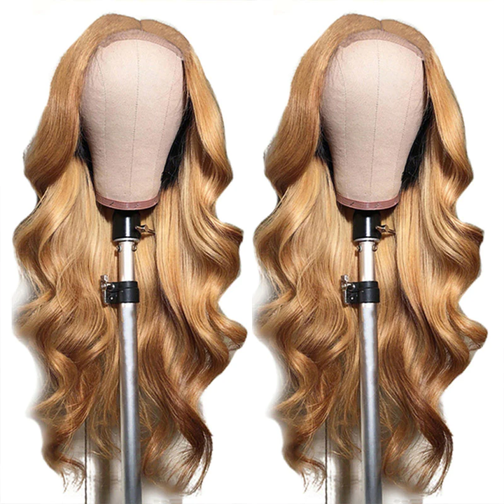 #27 Peruca de cabelo humano com onda frontal de renda pré-depilada Honey Blonde 