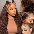Chocolate Brown Deep Wave HD Lace Front Human Hair Wigs For Women