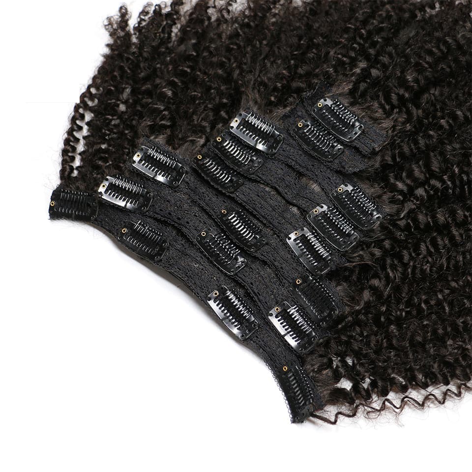 Afro Curly Clip In Human Hair Extensions Couleur Naturelle 8 Pièces / Set 120G 