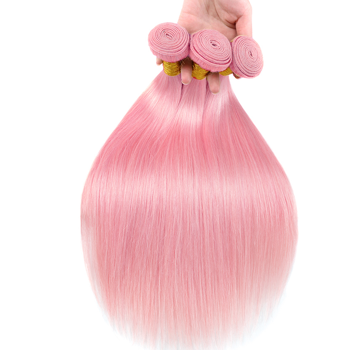 Cor rosa claro 4 pacotes retos com cabelo humano brasileiro frontal 13x4 com fechamento 4x4 cabelo lumiere 