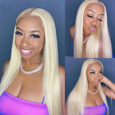 613 Blonde Straight  4x4 Transparent Lace Wig For Women Human Hair