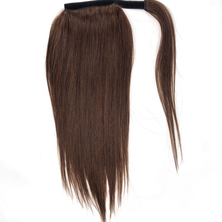 #4 Brown Straight Wrap Around Ponytail Human Hair Extensions Color Hairpiece