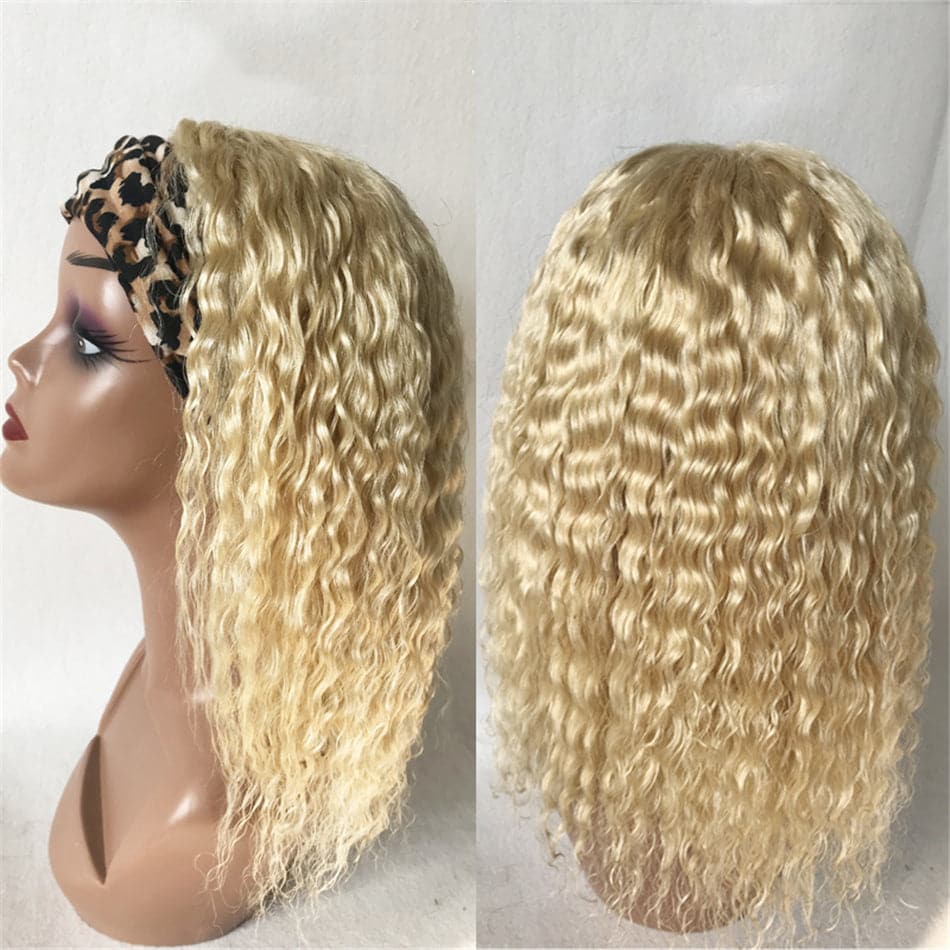 #613 Headband kinky curly Human Hair Wigs Full Machine Made None Lace Wig