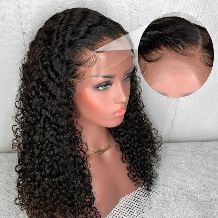 Lumiere Kinky Curly Curly Pré-arrancado realista cabelo humano sem cola perucas de renda completa 