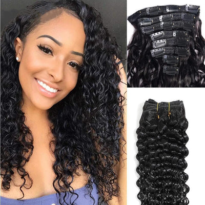 Water Wave Clip In Human Hair Extensions Natural Color 8 Pieces/Set 120G  10piece/set 160g