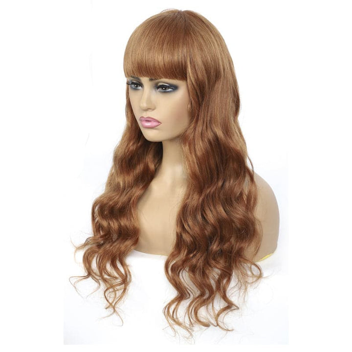 # 30 Body Wave Full Machine Made None Lace wig With Bangs Virgin Human Hair Wigs 