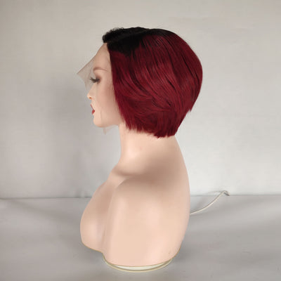 1B/99J 13x1 T Lace Side Part Straight Short Pixie Cut Bob Wigs For Women