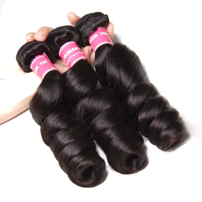 Loose Wave 3 Bundles With 4x4 Closure Brazilian Remy Human Hair Swiss Lace