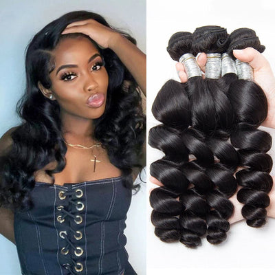 Loose Wave Brazilian Human Hair Weave 4 Bundles With 4x4 closure Remy Hair Extension