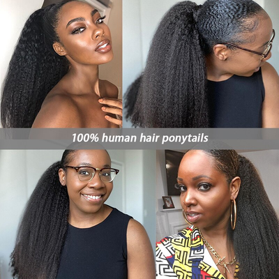 Kinky Straight Wrap Around Ponytail Human Hair Brazilian Extensions For Women