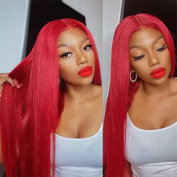 Perruque Lace Front Wig 100% cheveux vierges rouge avec dentelle transparente avec cheveux de bébé 