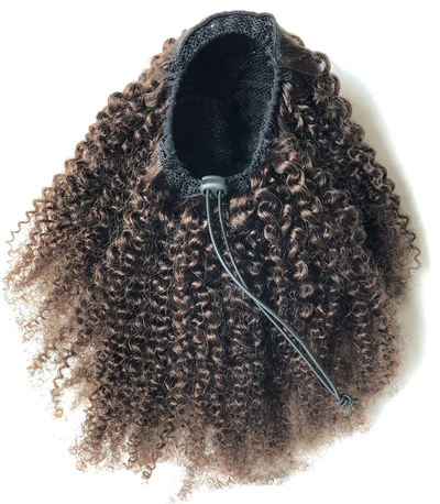 #2 Dark Brown Afro Curly Drawstring Ponytail Human Hair Extensions