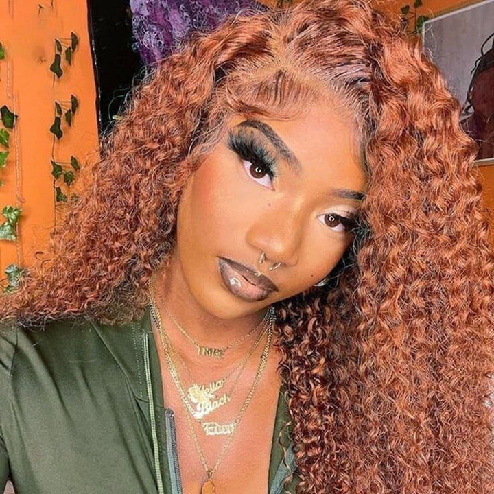 #350 Ginger Color Kinky Curly HD Frontal/closure Lace Front Wig for Women