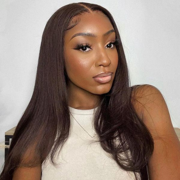 Wear & Go Chocolate Brown Straight Lace Closure/ Frontal 150% / 180% Density Wigs For Women